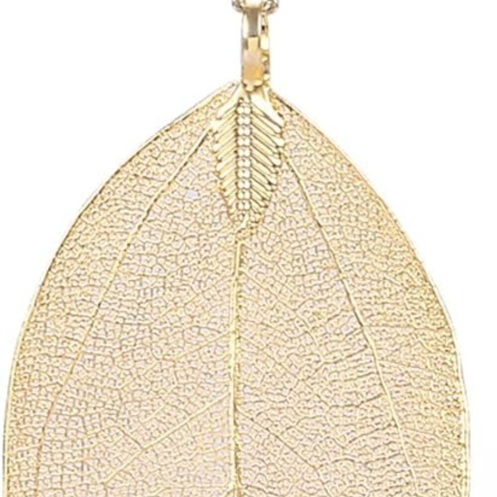 Filigree Long Leaf Pendant Dangle Necklace and Earring Jewelry Set Fashion for W